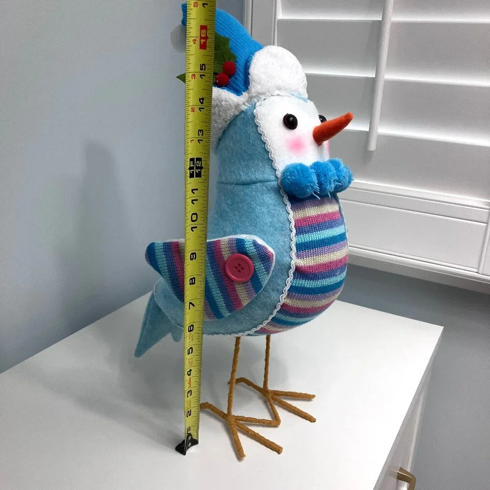 Christmas Big Fabric Bird Decor Holiday Winter Blue Sweater Hat Jumbo